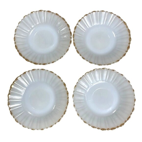 Termocrisa White Milk Glass Gold Trim Edge Saucers Plates Set of 4 - Picture 1 of 6